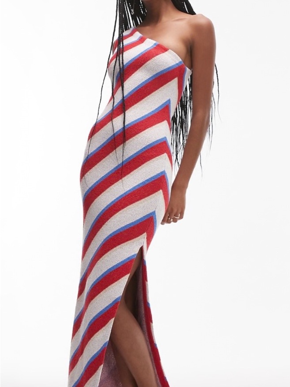 NWT Topshop Red, White & Blue One-Shoulder Maxi Dress